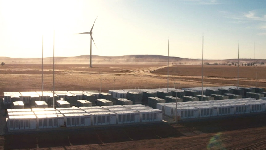 Tesla battery at sunset