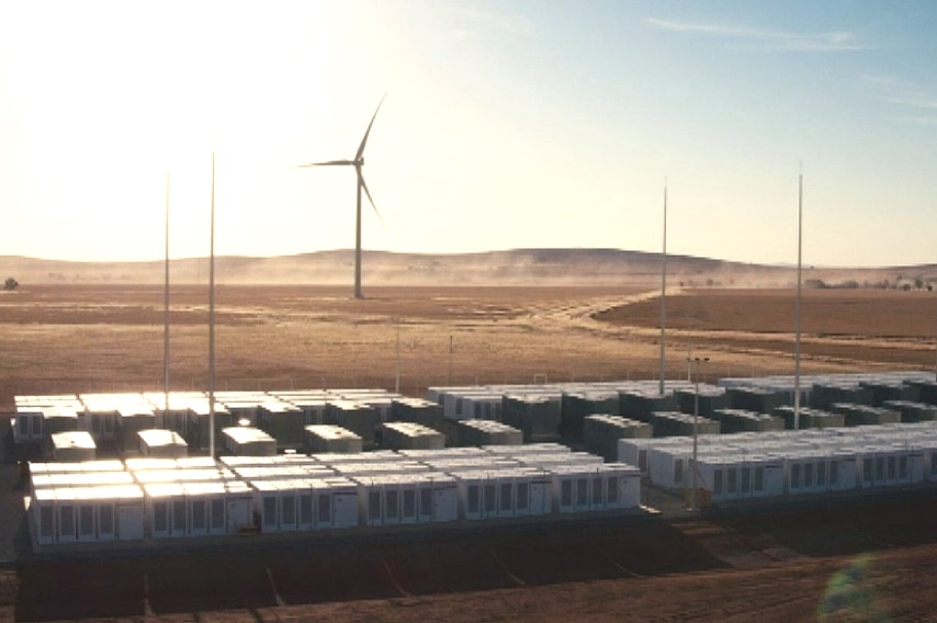 Tesla battery at sunset