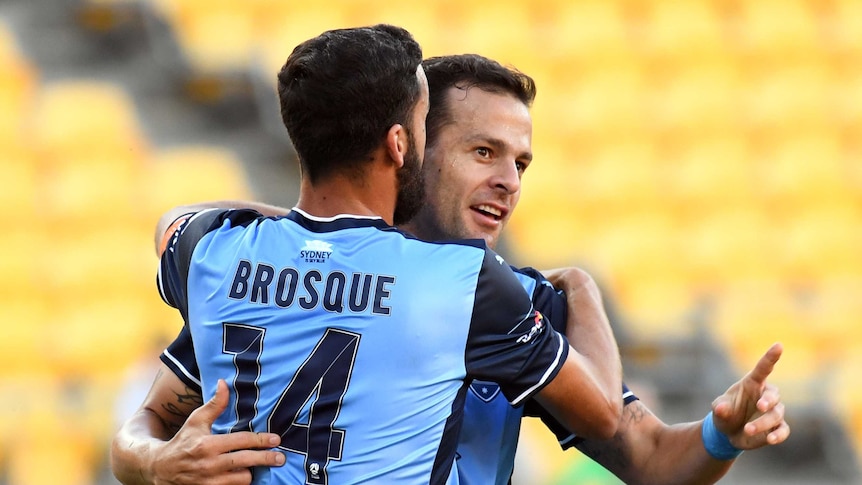Luke Wilkshire celebrates goal for Sydney FC against Wellington Phoenix