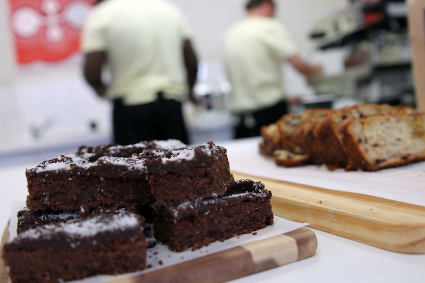 Chocolate cake and banana bread at Banksia Beans Cafe.