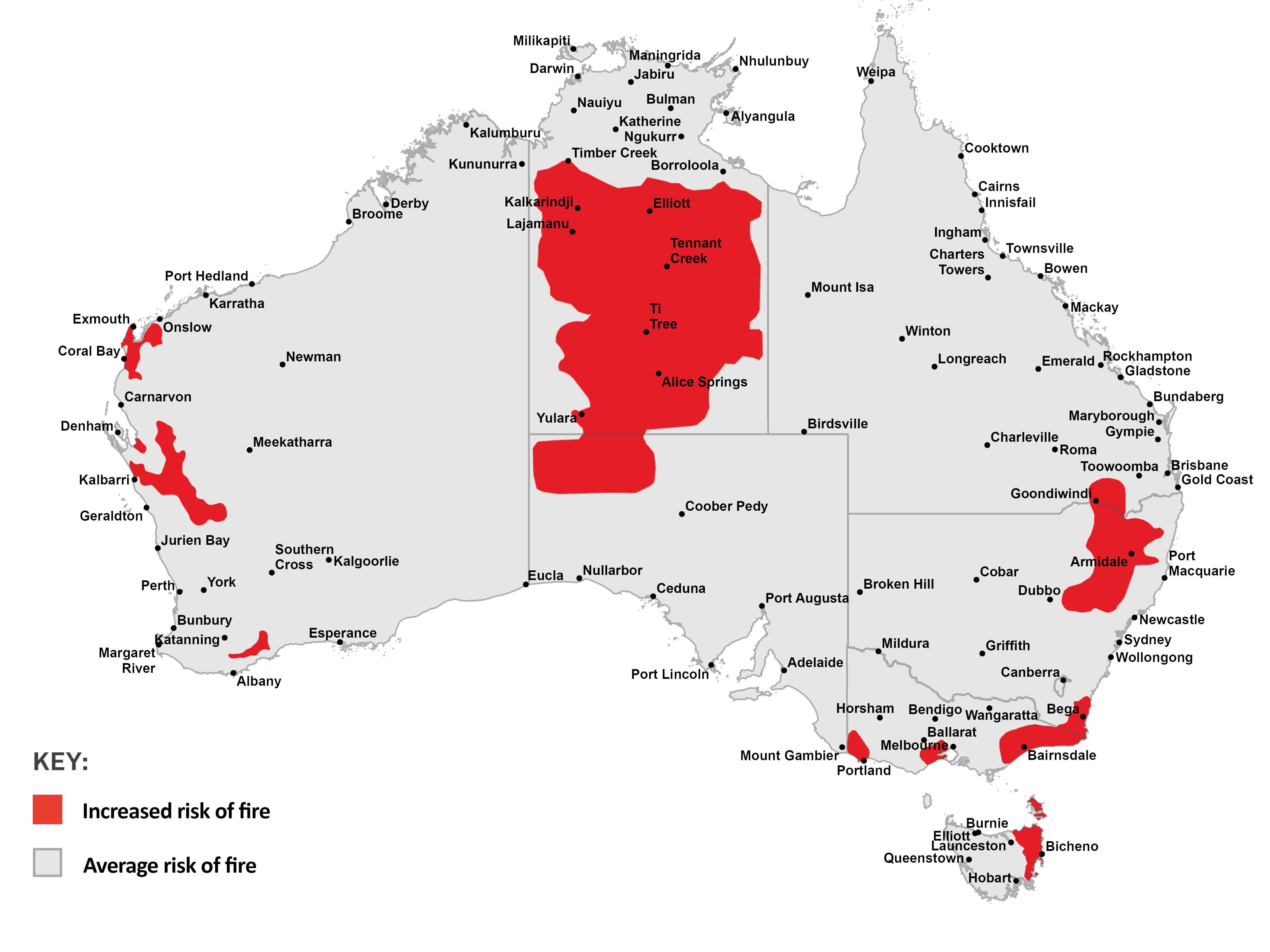A map of Australia showing the bushfire risk