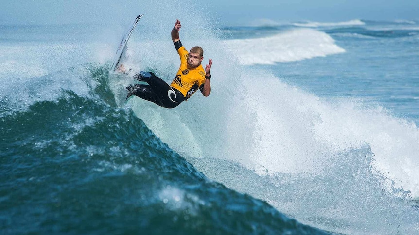 Challenging day ... Mick Fanning competing in Hossegor