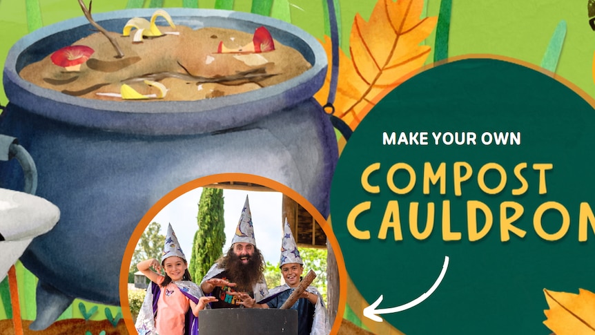 Graphic with text 'Make Your Own Compost Cauldron.'