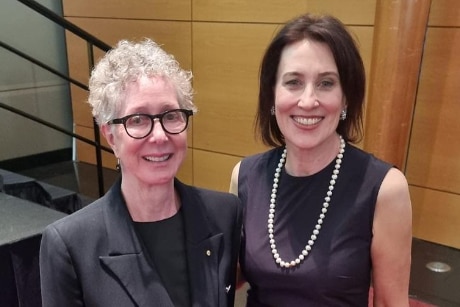 Professor Mary-Louise McLaws and ABC presenter Virginia Trioli pose for a photo