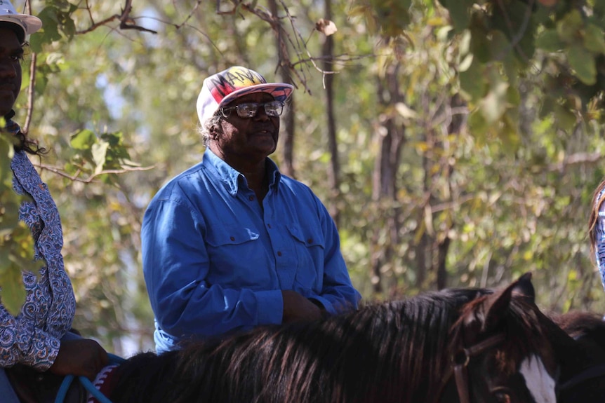 LANDLINE: Patsy Shadforth sits on her horse at the Borroloola rodeo