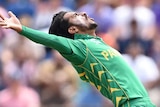 Pakistan's Hasan Ali celebrates Eoin Morgan's wicket in Champions Trophy semi-finals