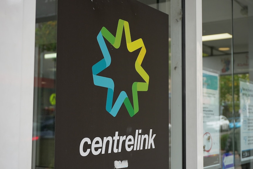 The exterior of a Centrelink building and logo is seen in Sydney.