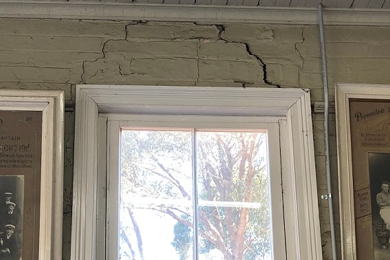 Large crack in the brick work at Golden Square Fire Station.