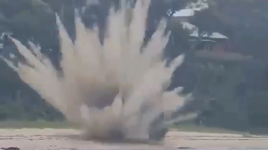 Screengrab of an explosion on a beach