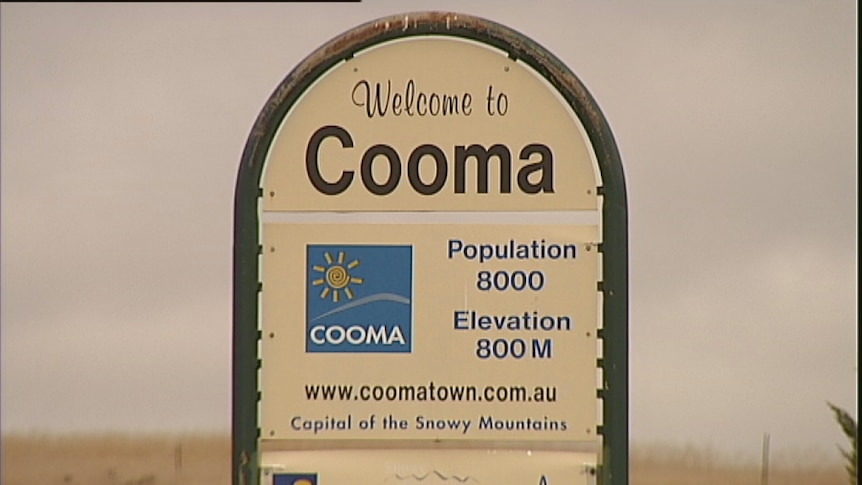 Video still: The sign at the entrance to Cooma in the Snowy Mountains of NSW Aug 2012.