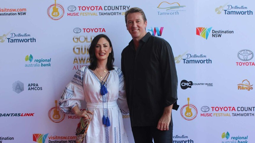 Sara Leonardi (left) and Glenn McGrath (right) on the red carpet