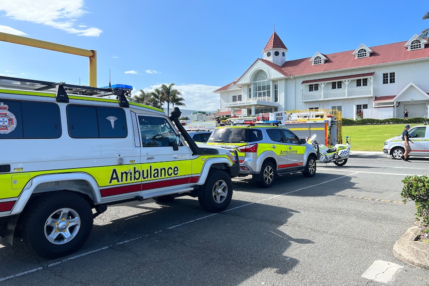 Multiple ambulances outsdie Sea World.