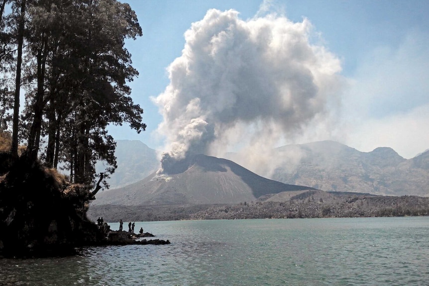 Volcanic ash spewing out of Mount Rinjani