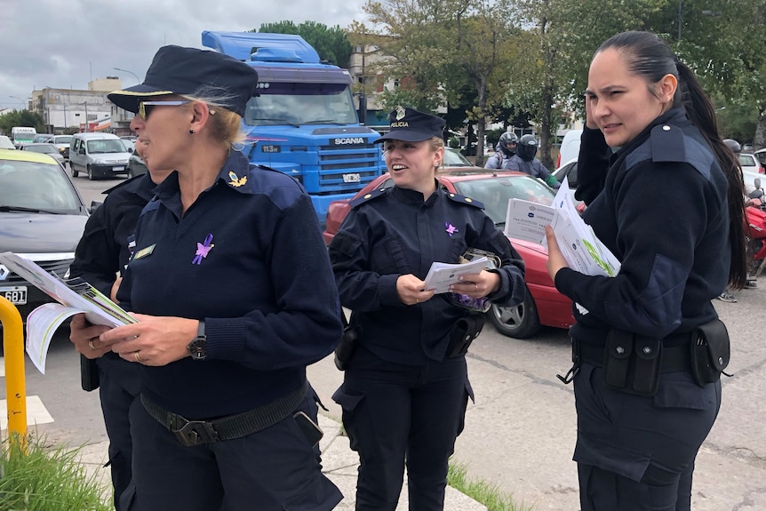 Group of female police women in streets of Argentina