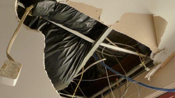 Damage done to ceiling during a riot in November 2016 at Parkville Youth Justice Centre.