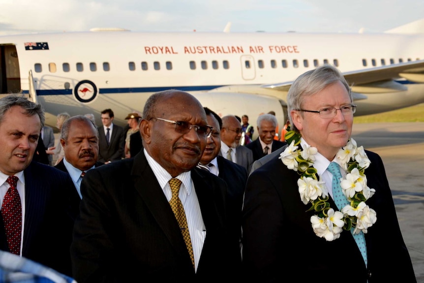 Prime Minister Kevin Rudd arrives in Papua New Guinea
