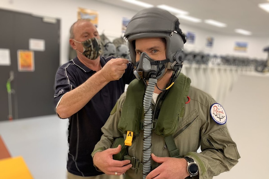 Nate Byrne getting suited up before flying in a Roulette.