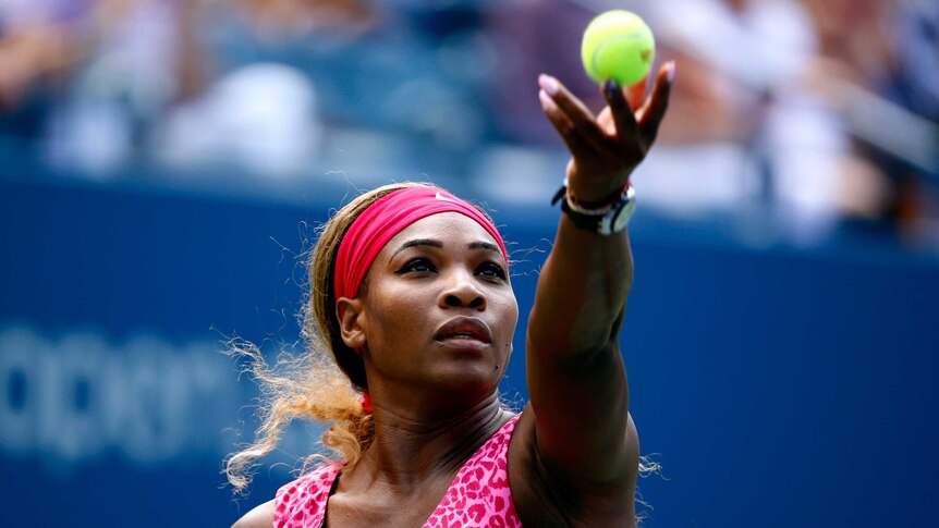 Serena Williams serves at the US Open