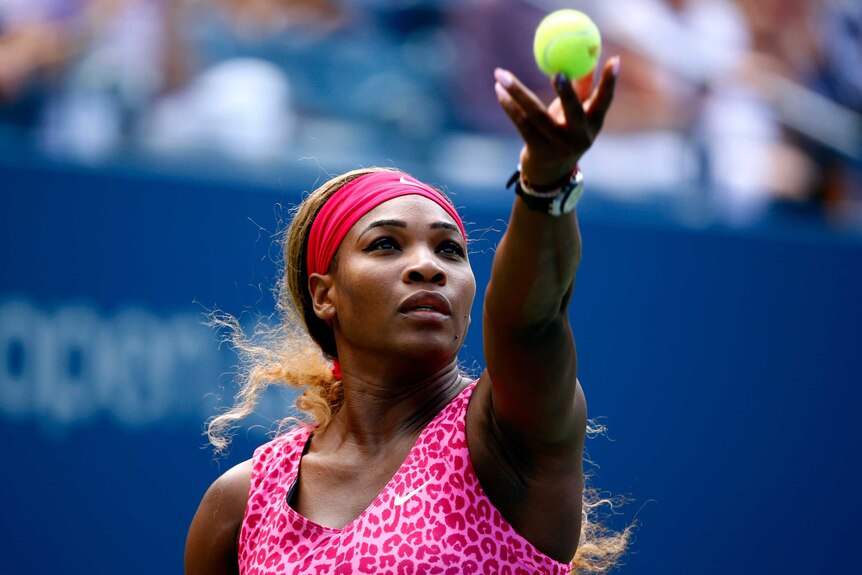 Serena Williams serves at the US Open