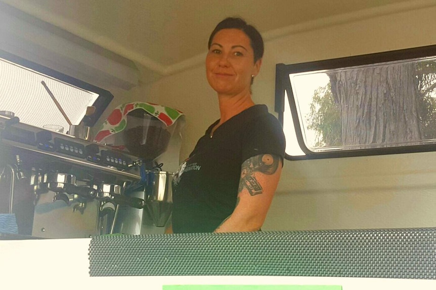 Jo Wilson took her coffee van to provide free hot drinks to people at the Australind evacuation centre during the WA bushfire.