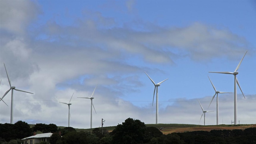 Turbines surround a Waubra home