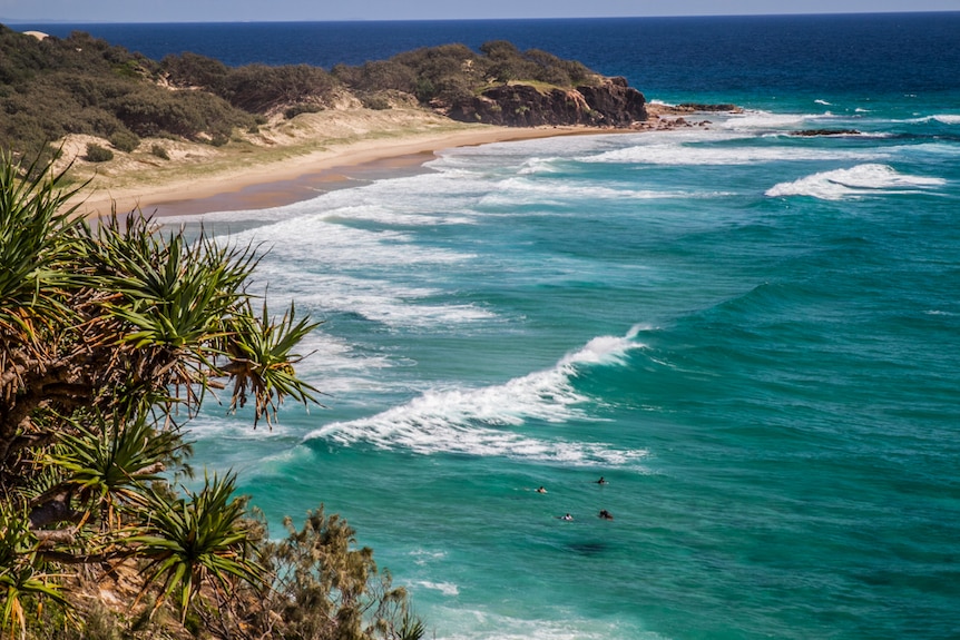 View of pristine beach and ocean on North Stradbroke Island off Brisbane.