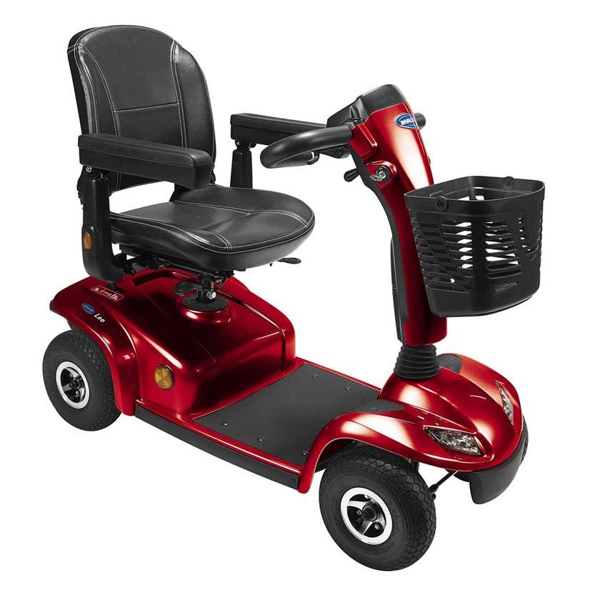 A red mobility scooter.