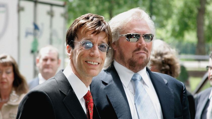 Robin Gibb and Barry Gibb of The Bee Gees
