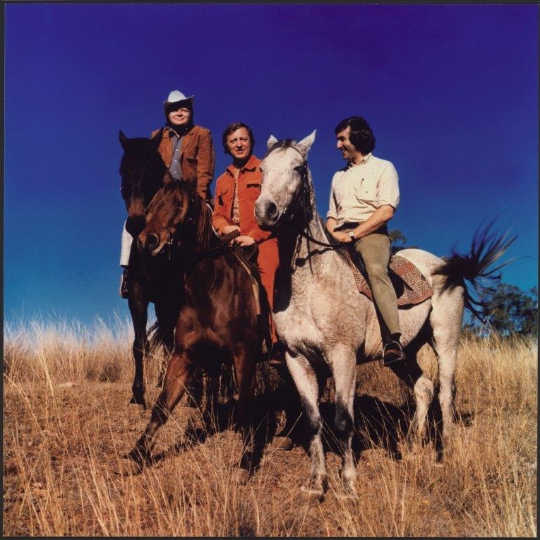 Bert Newton Graham Kennedy and Harry M Miller riding horses.