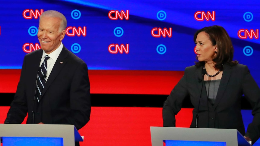 Joe Biden and Kamala Harris at the 2020 Democratic debate