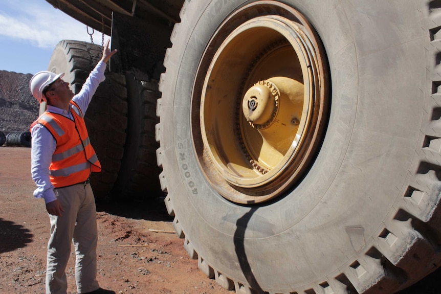 Resources Minister Josh Frydenberg at the Super Pit in Kalgoorlie-Boulder.