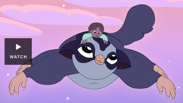 Still from Ninganah Lullaby showing sugar glider with boy. Has Video.