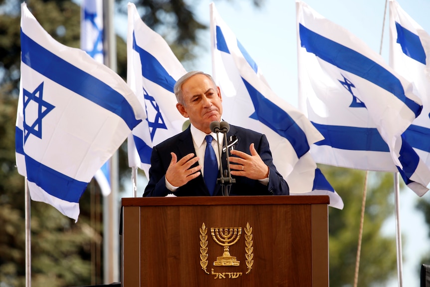 Israeli Prime Minister Benjamin Netanyahu eulogises former Israeli President Shimon Peres