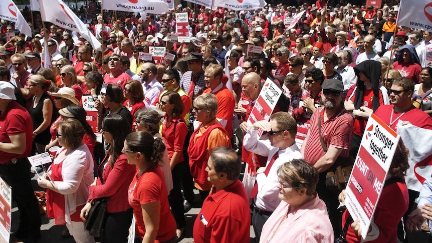 A union rally in Canberra's CBD in November over public service pay negotiations.