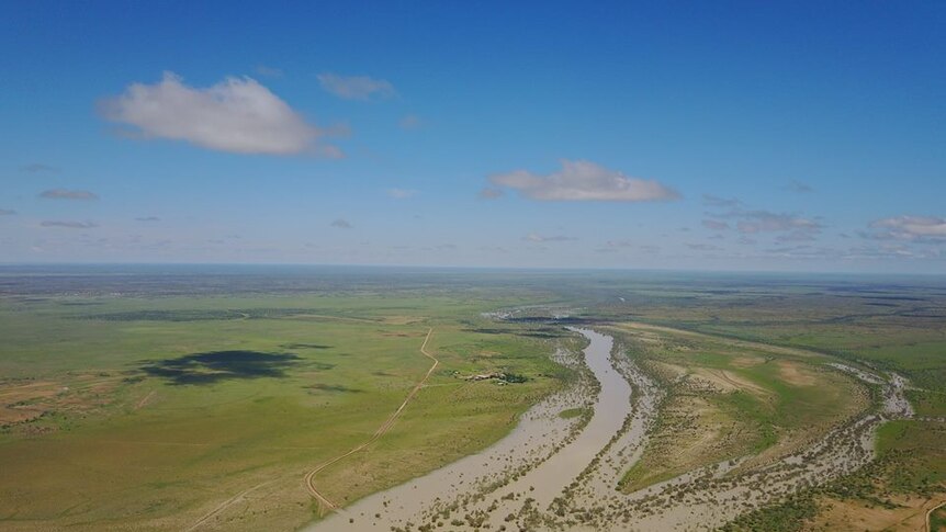 Georgina River full up near the Queensland-Northern Territory border.