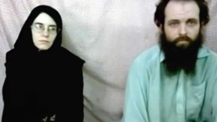 A video still of kidnapped Canadian-US couple Caitlyn Coleman and Joshua Boyle, who have now been freed.
