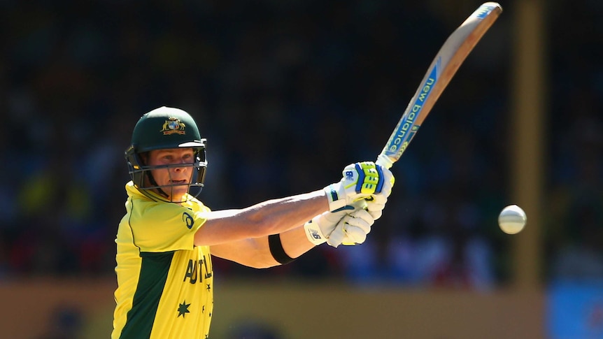 Australia's Steve Smith bats against India in the World Cup semi-final against India.
