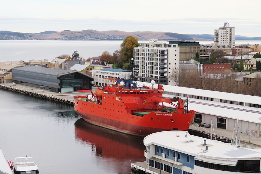 A large red ship.