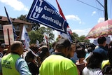 Pacific Brands workers strike in western Sydney on March 6, 2009, over job cuts at the company.