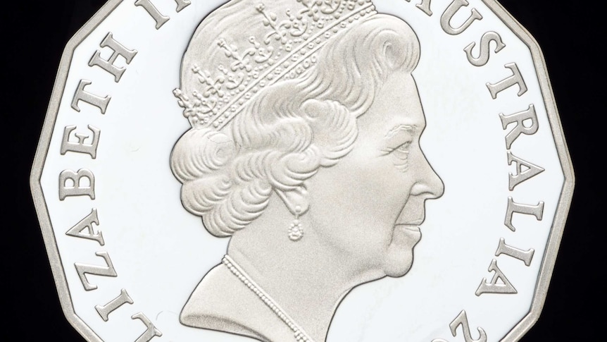 An Australian 50 cent coin from 2000 with a new effigy of Queen Elizabeth II.