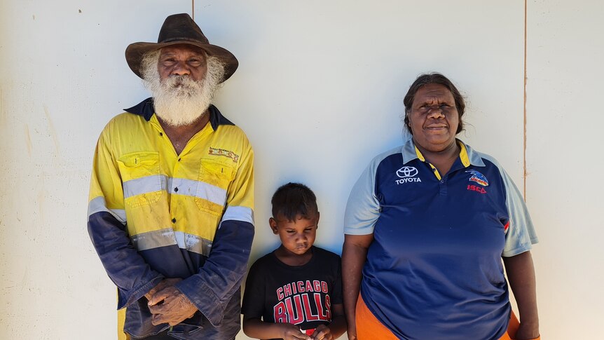 Jackie Mahoney and Pam Corbett with their grandson Nathan in the remote community of Alpururrulam.