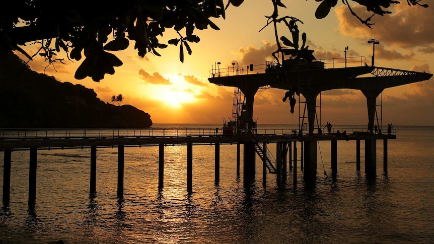 Sunset at Flying Fish Cove on Christmas Island.