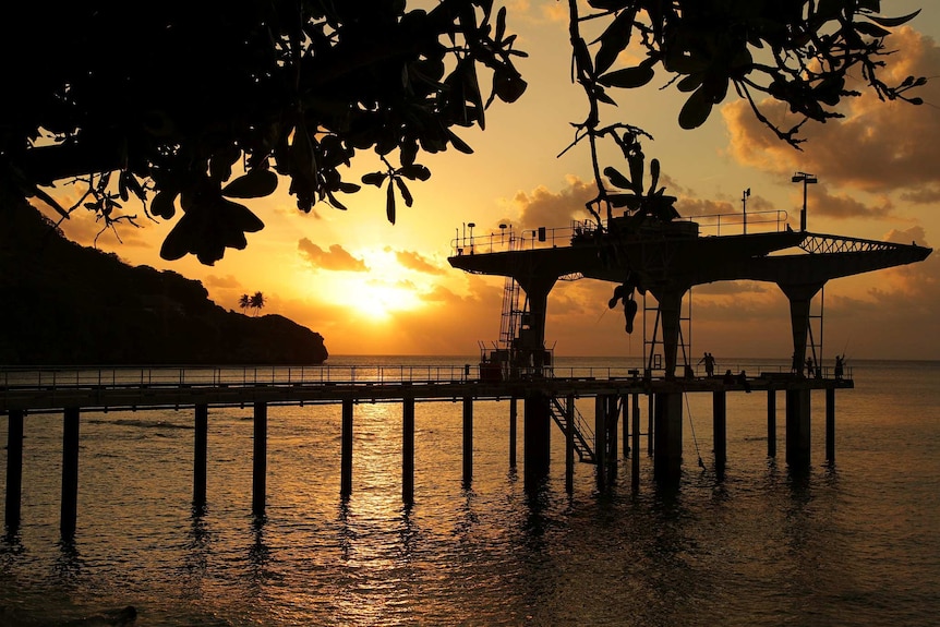 Sunset at Flying Fish Cove on Christmas Island.