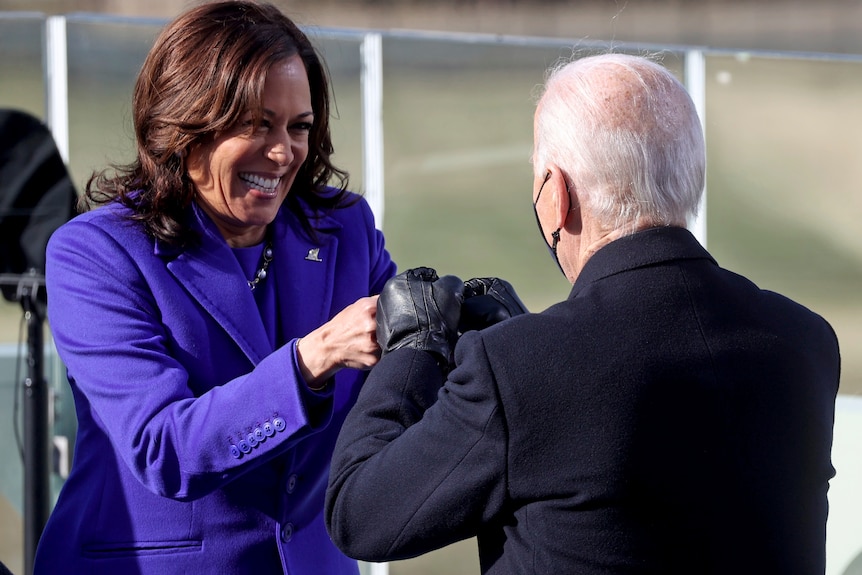 Kamala Harris bumps fists with Joe Biden