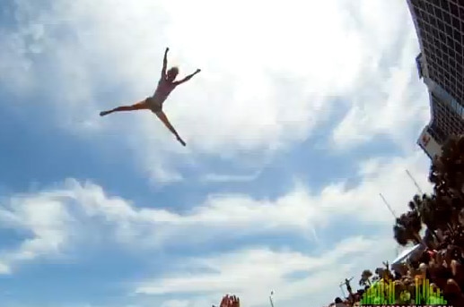 A woman is catapulted into the air during the Stuntfest 2013 event in Daytona, US.