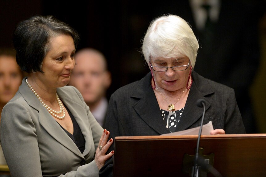 A mother speaks to the NSW Parliament about the forced adoption of her child.