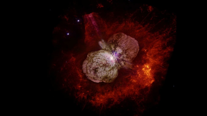 Eta Carinae, seen through the Hubble telescope, could explode any time.