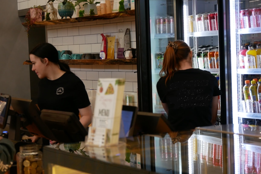 Two female workers at a cafe in Mount Gambier