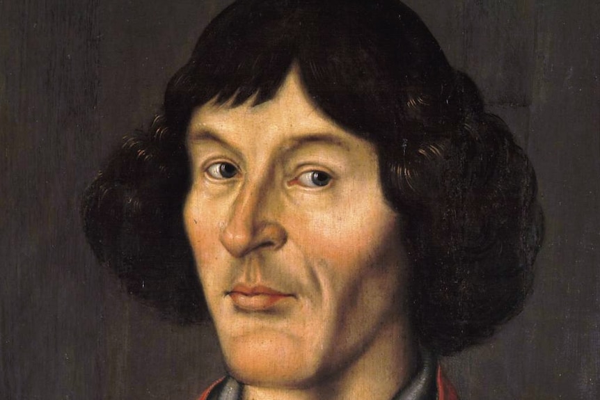 A painted portrait of a man with longer dark hair.