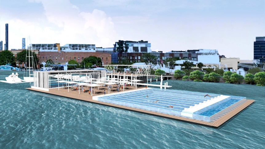 Brisbane River swimming pool at Teneriffe artist's impression